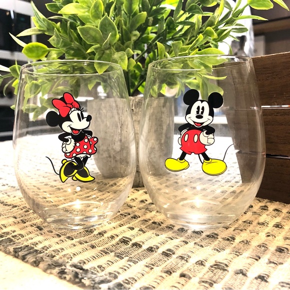 Disney Other - Disney Mickey Mouse & Minnie Mouse Wine Stemless Tumbler Glasses Set - NEW